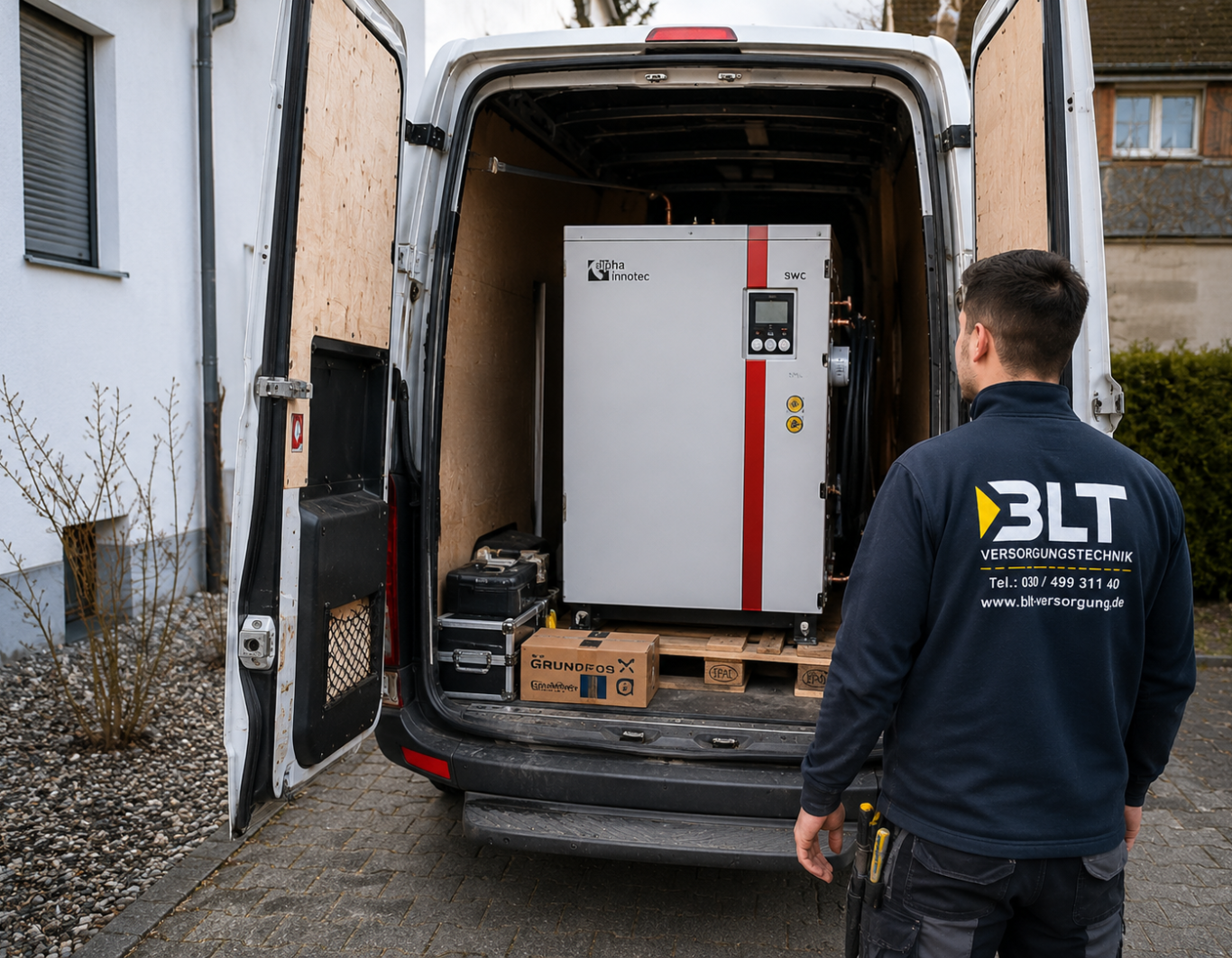 Inneneinheit einer Wärmepumpenanlage im Technikraum – fachgerecht eingebaut in Berlin und Brandenburg